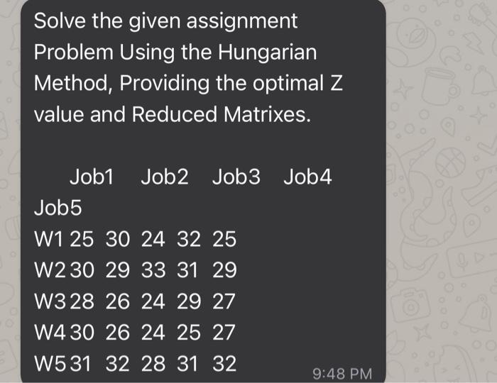  Solve the given assignment Problem Using the Hungarian Method, Providing the