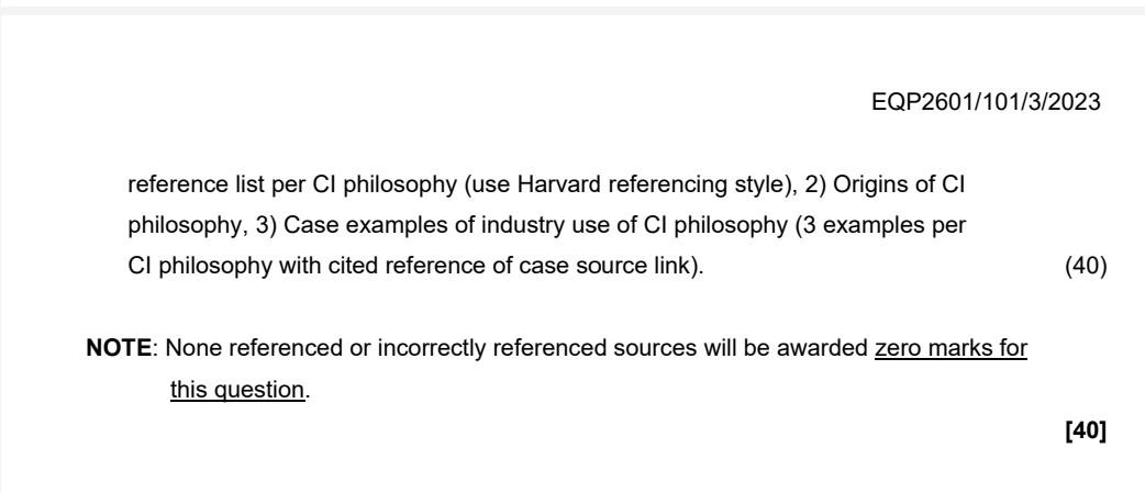  EQP2601/101/3/2023 reference list per \\( \\mathrm{Cl} \\) philosophy (use Harvard referencing