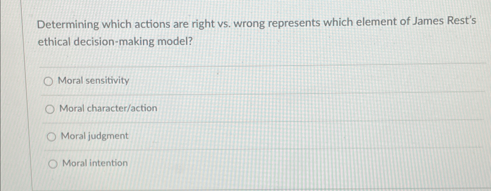  Determining which actions are right vs. wrong represents which element of