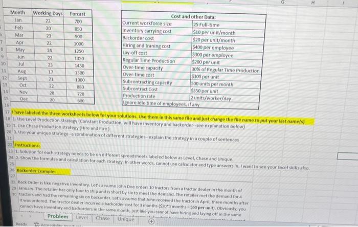 please help with 1 and 2 the level production and chase production