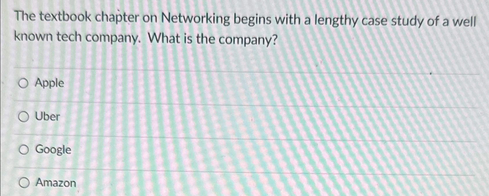  The textbook chapter on Networking begins with a lengthy case study