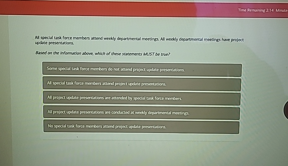  Time Remaining 2.14 Minute All special task force members attend weekly