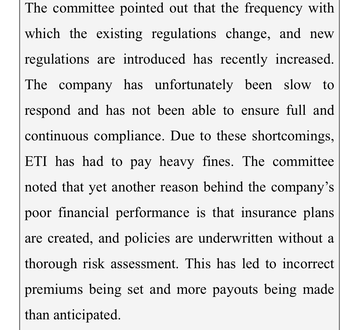  - Case question :write two main recommendations that were set by