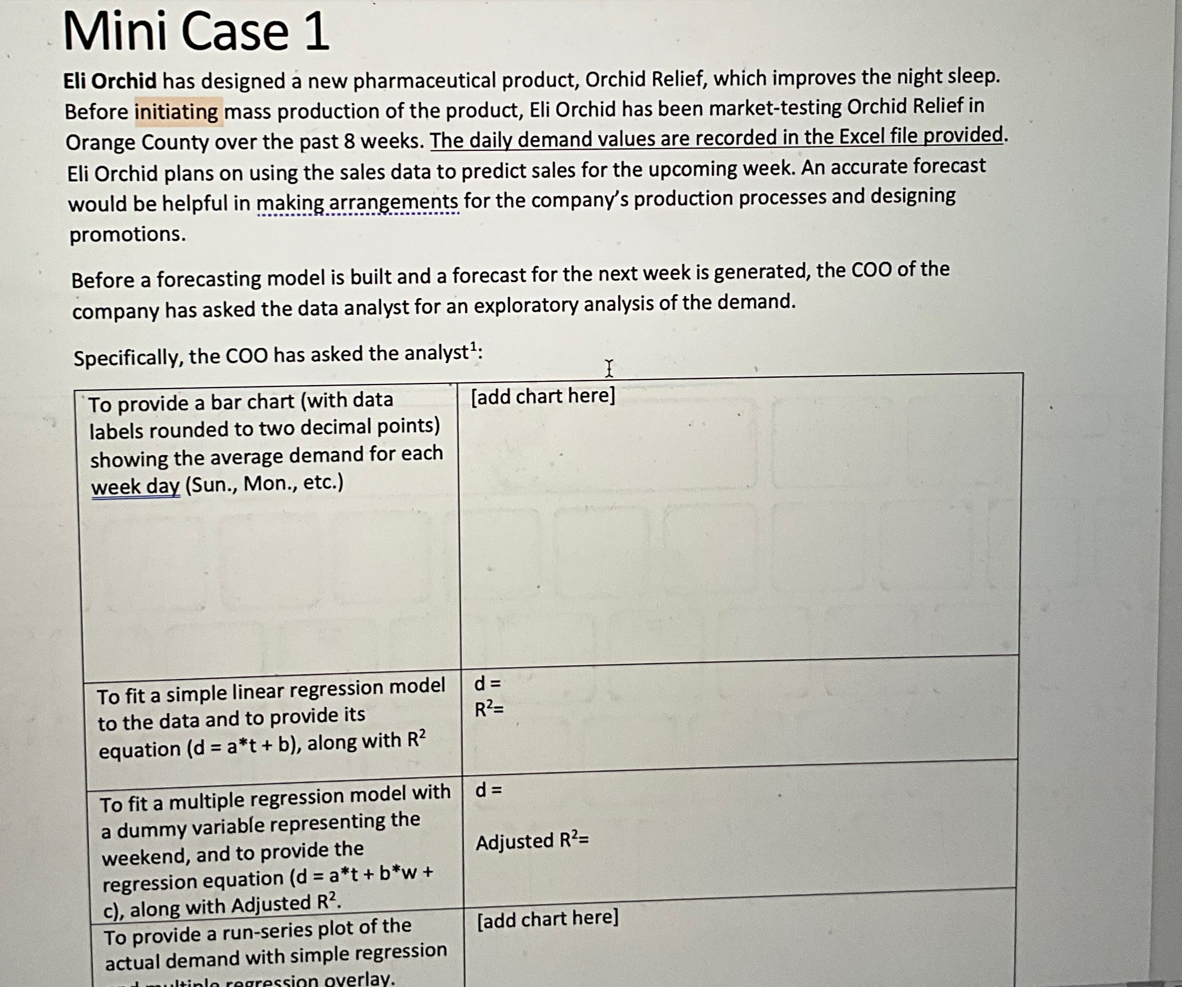  Mini Case 1 Eli Orchid has designed a new pharmaceutical product,