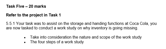  Task Five -20 marks Refer to the project in Task 1