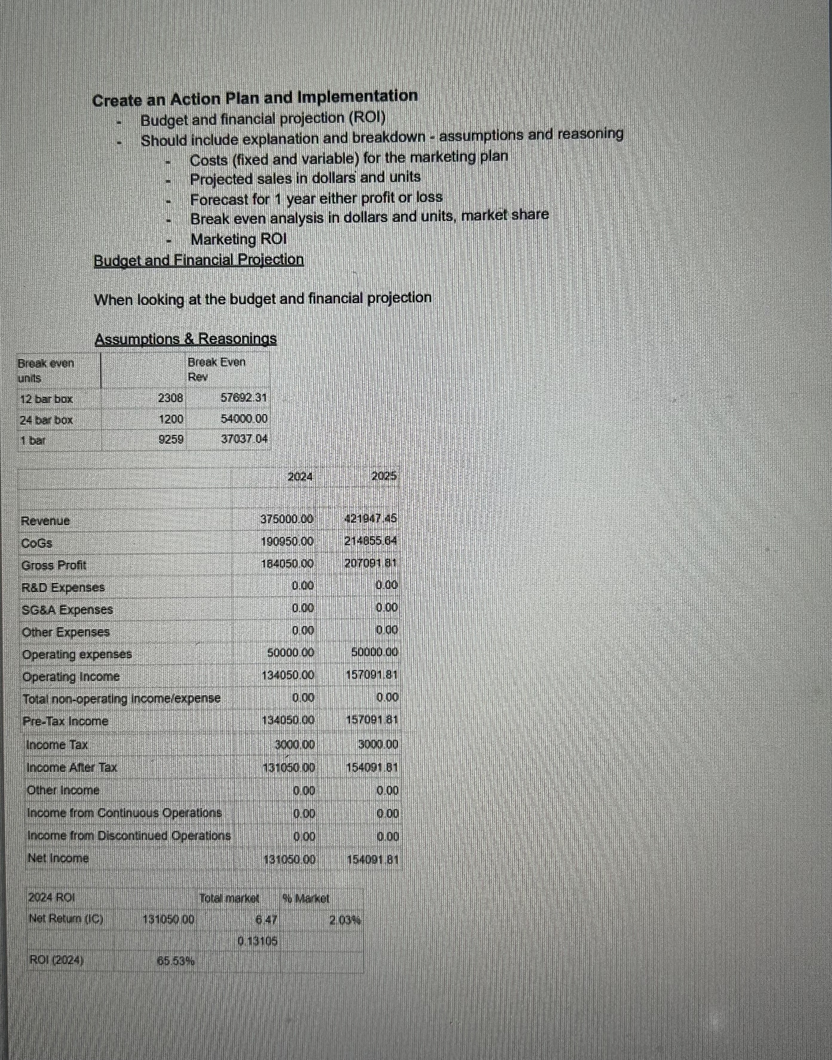  Create an action plan using these numbers 