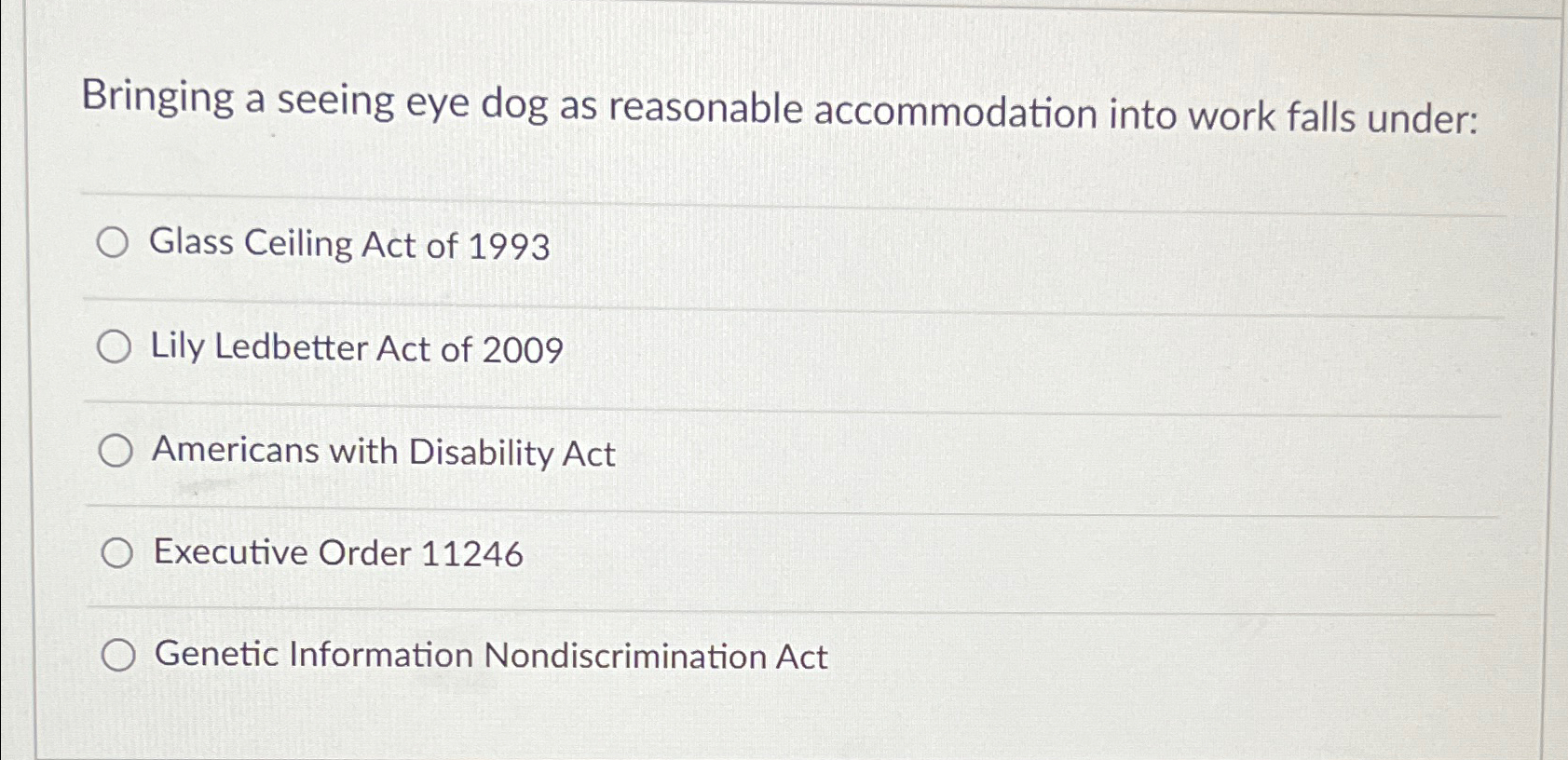  Bringing a seeing eye dog as reasonable accommodation into work falls