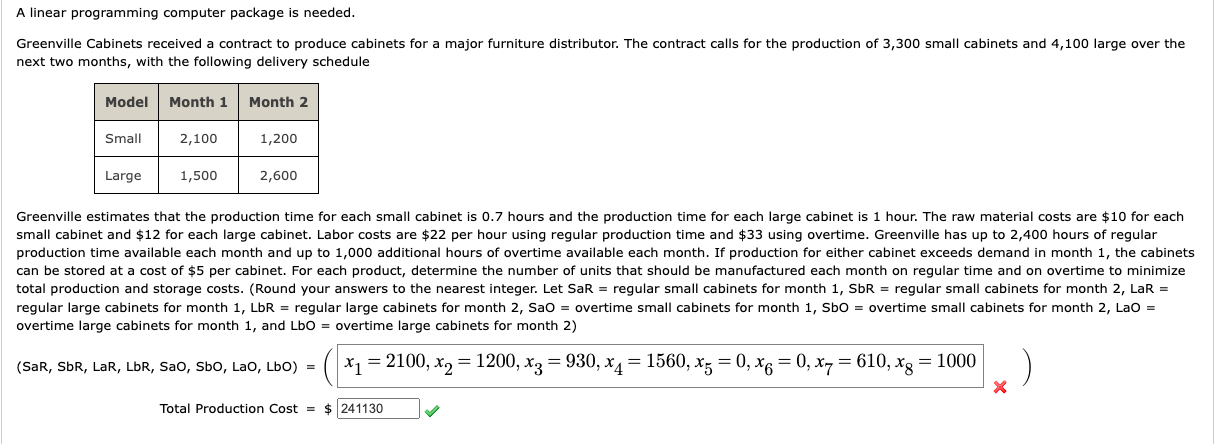 Please Help! A linear programming computer package is needed. Greenville Cabinets received