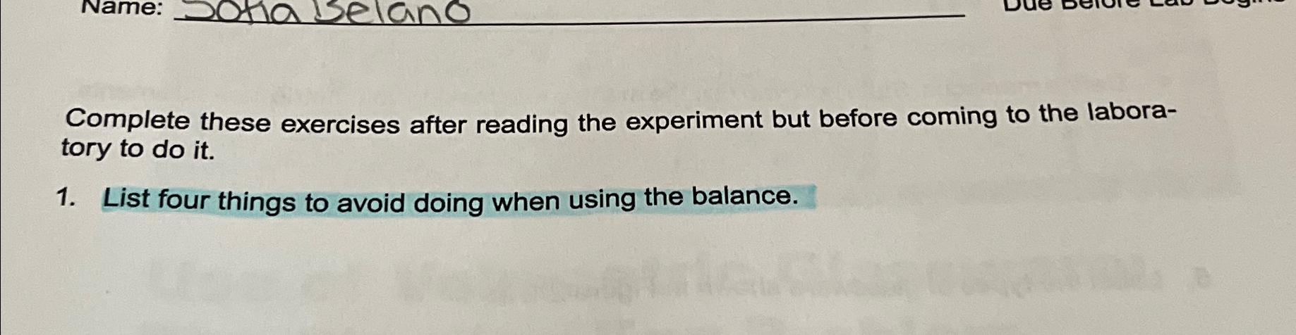  Complete these exercises after reading the experiment but before coming to