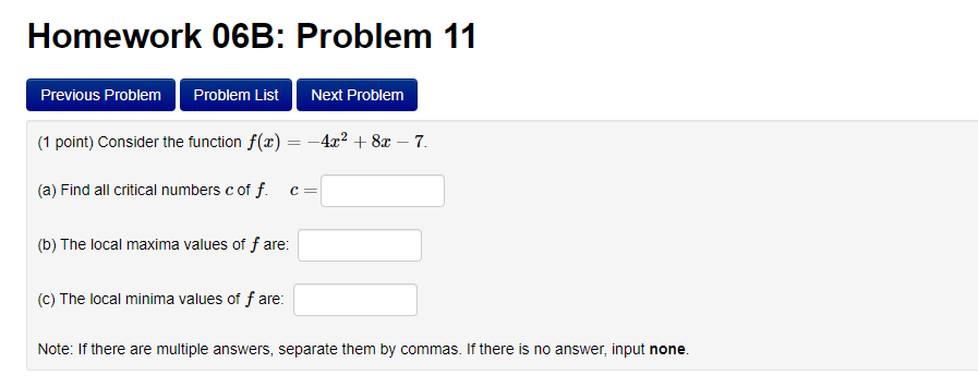 (1 point) Consider the function f(x) = -2x3 + 21x2 - 36x