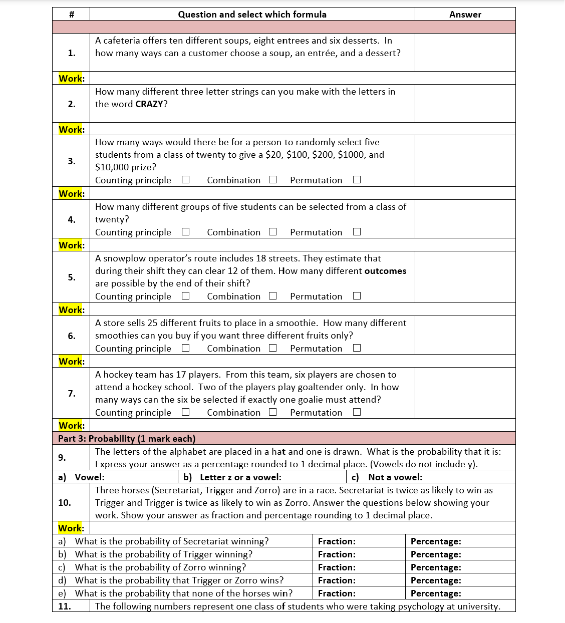  # Question and select which formula Answer A cafeteria offers ten