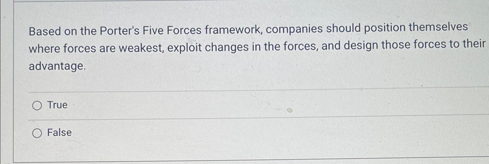  Based on the Porter's Five Forces framework, companies should position themselves