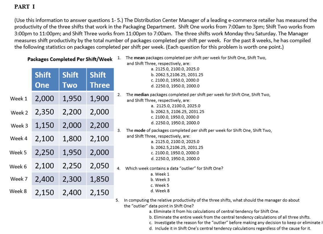  PART I (Use this information to answer questions 1-5.) The Distribution