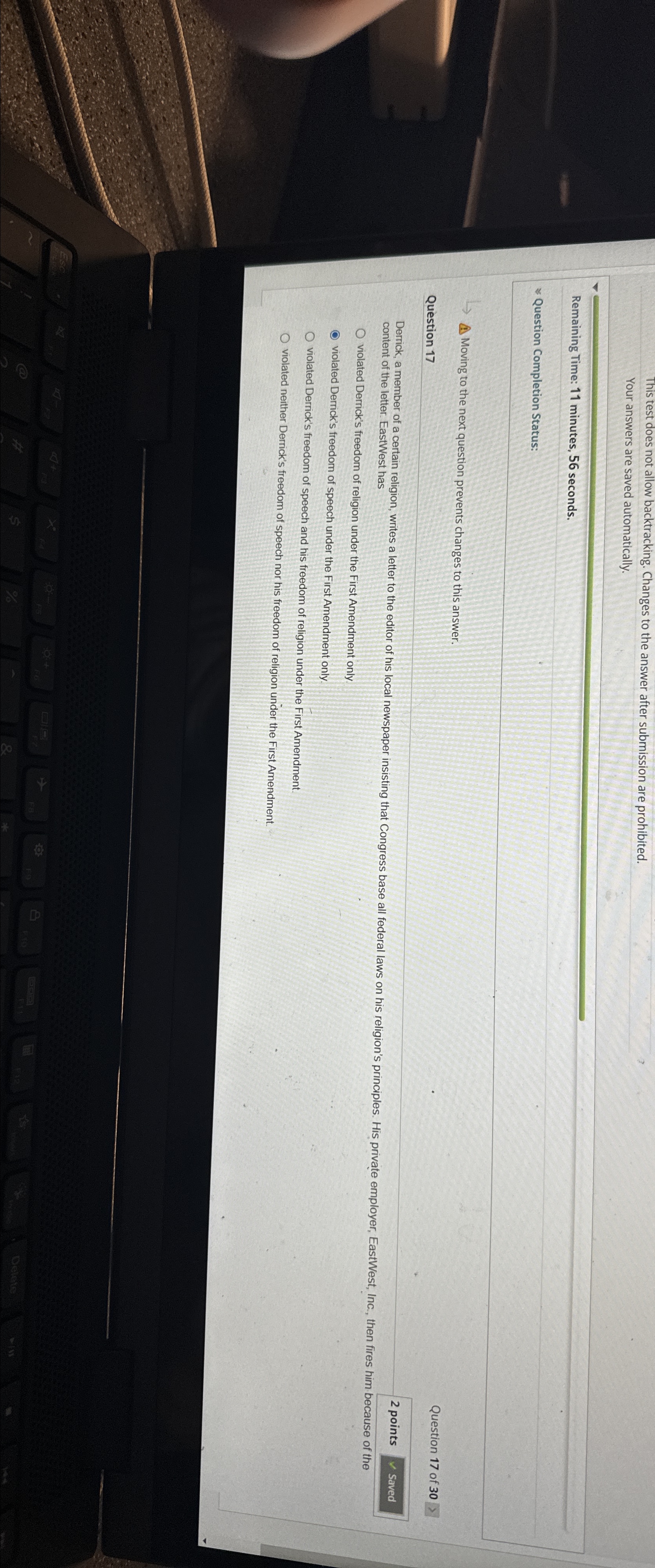  This test does not allow backtracking. Changes to the answer after