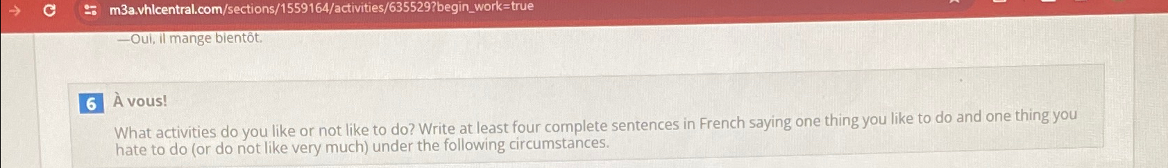  vous! What activities do you like or not like to do?