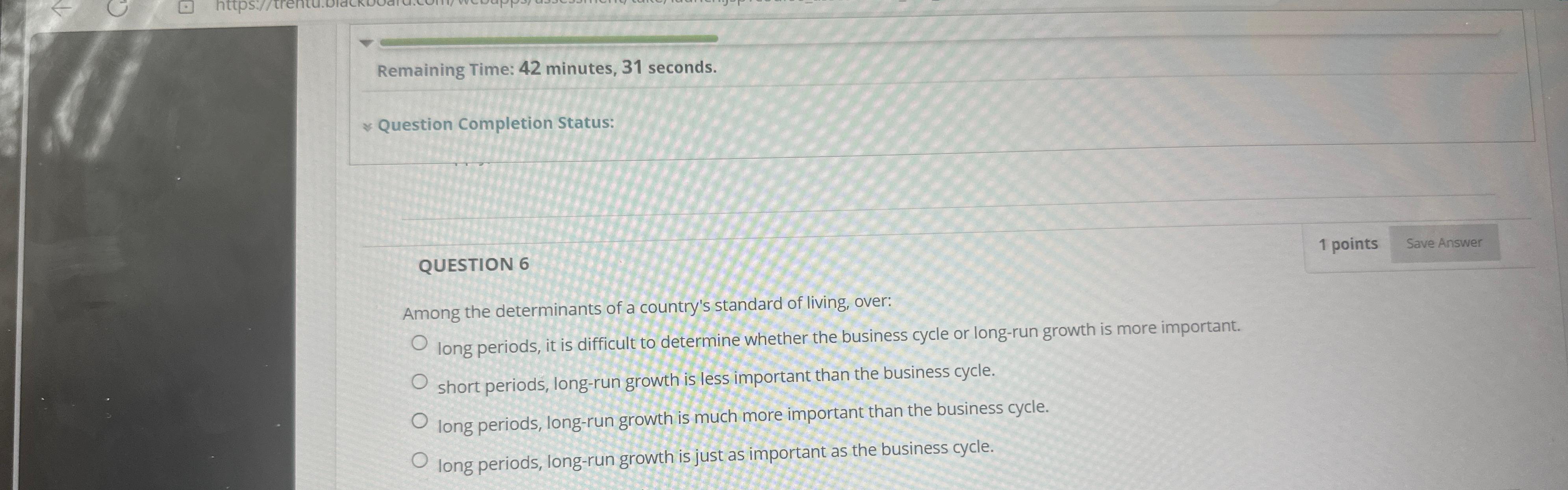  Remaining Time: 42 minutes, 31 seconds. Question Completion Status: QUESTION 6