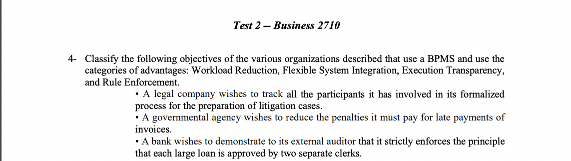  Test 2-- Business 2710 4- Classify the following objectives of the