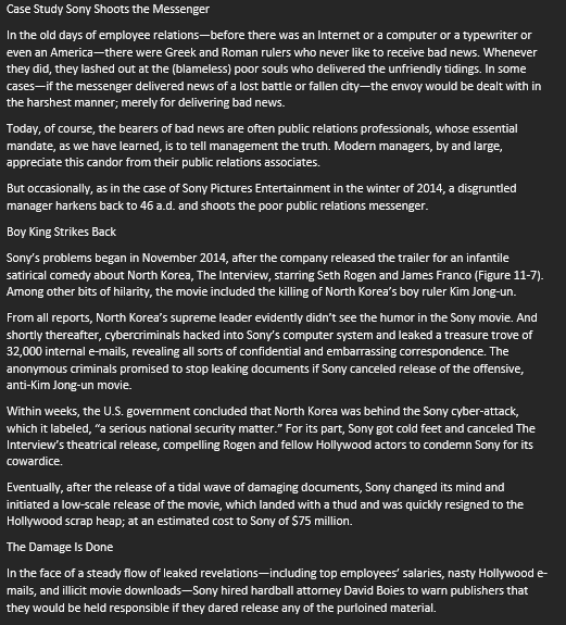 W2 Read the case study "Sony Shoots the Messenger" (See screenshots below