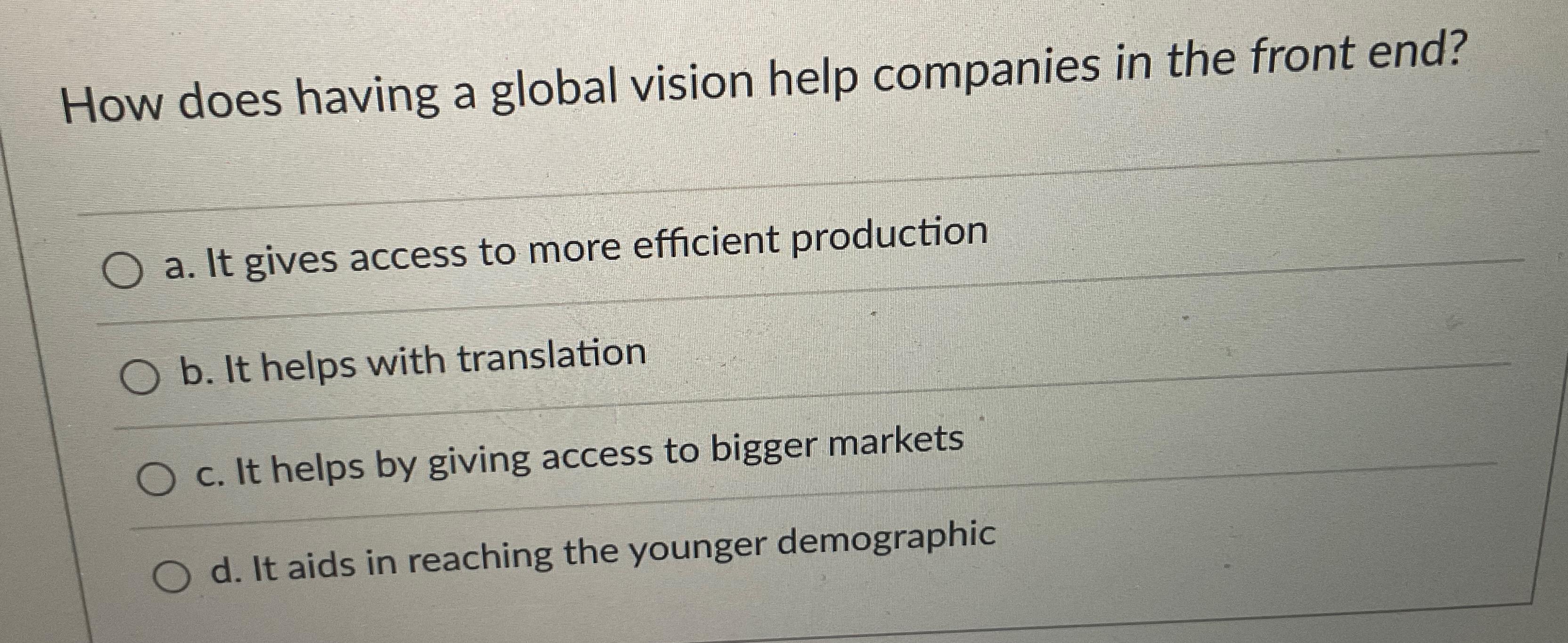  How does having a global vision help companies in the front