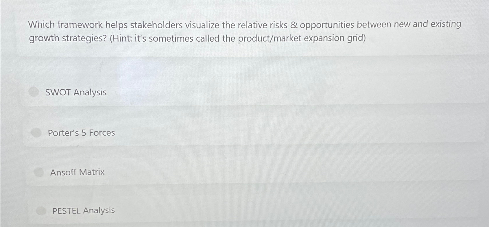  Which framework helps stakeholders visualize the relative risks & opportunities between