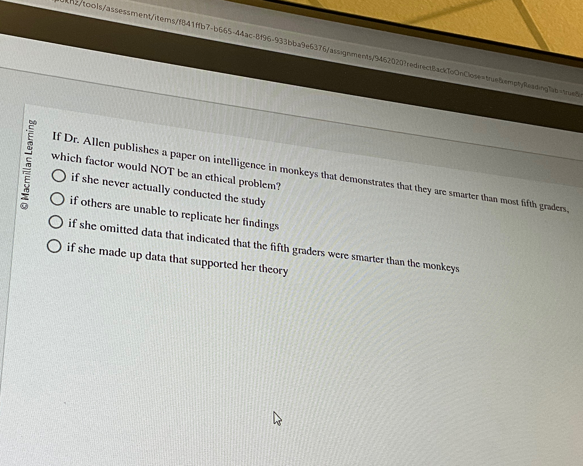  If Dr. Allen publishes a paper on intelligence in monkeys that