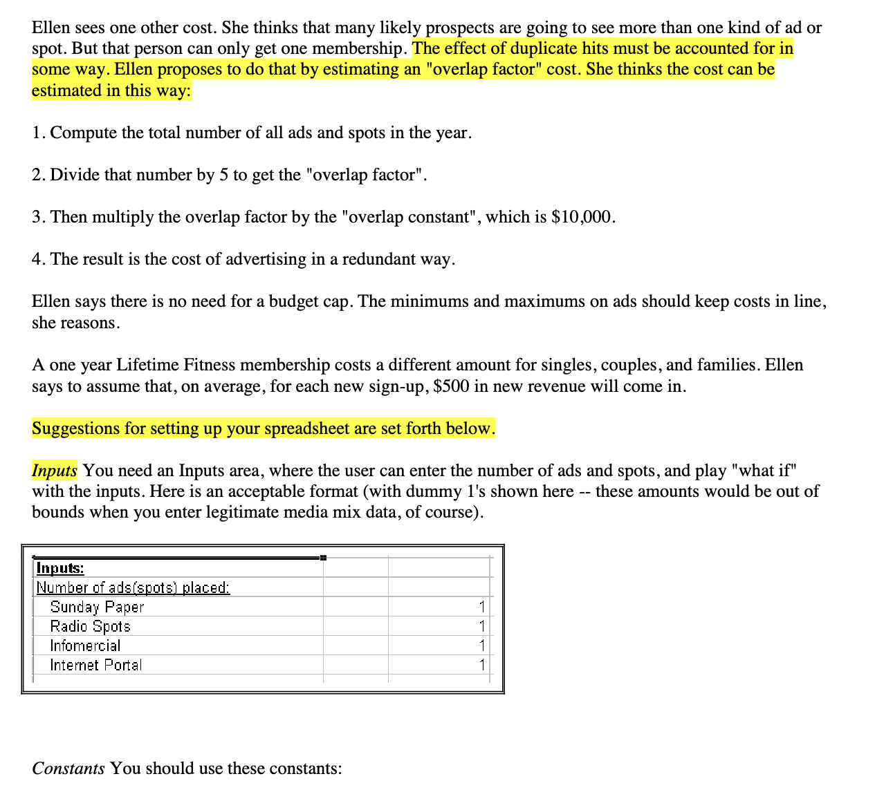 your word processor). It should show the results under the four strategies,
