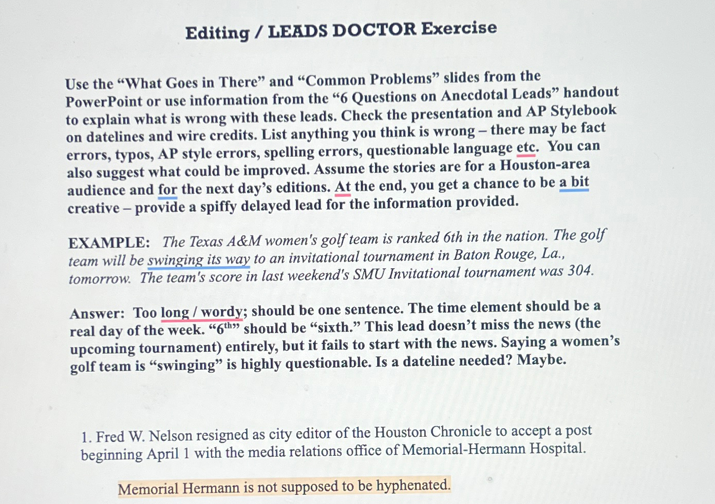  Editing / LEDS DOCTOR Exercise Use the "What Goes in There"