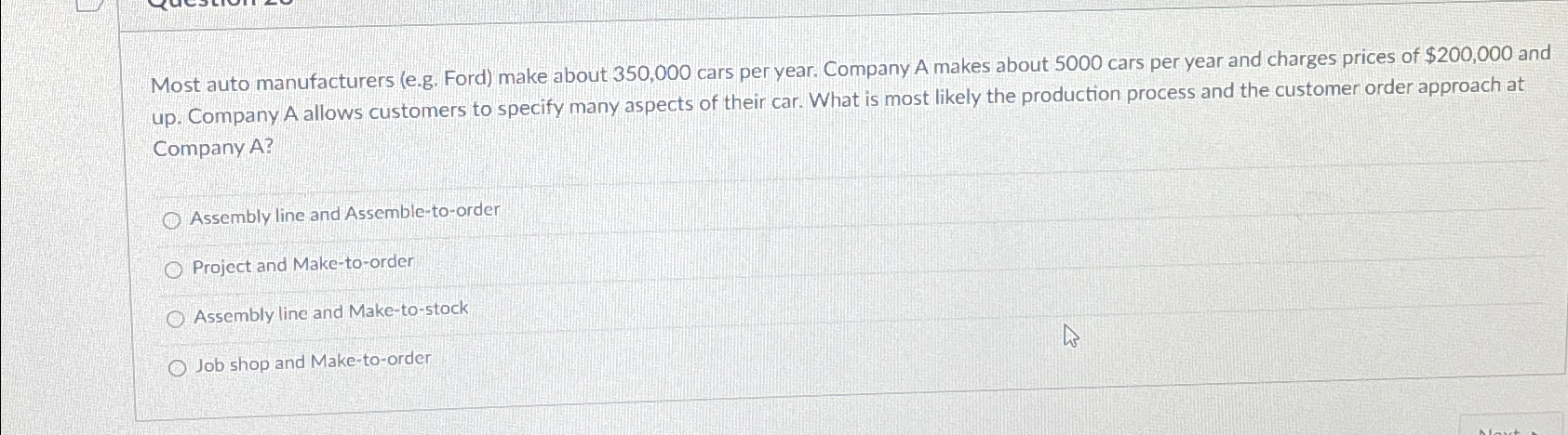  Most auto manufacturers (e.g. Ford) make about 350,000 cars per year.