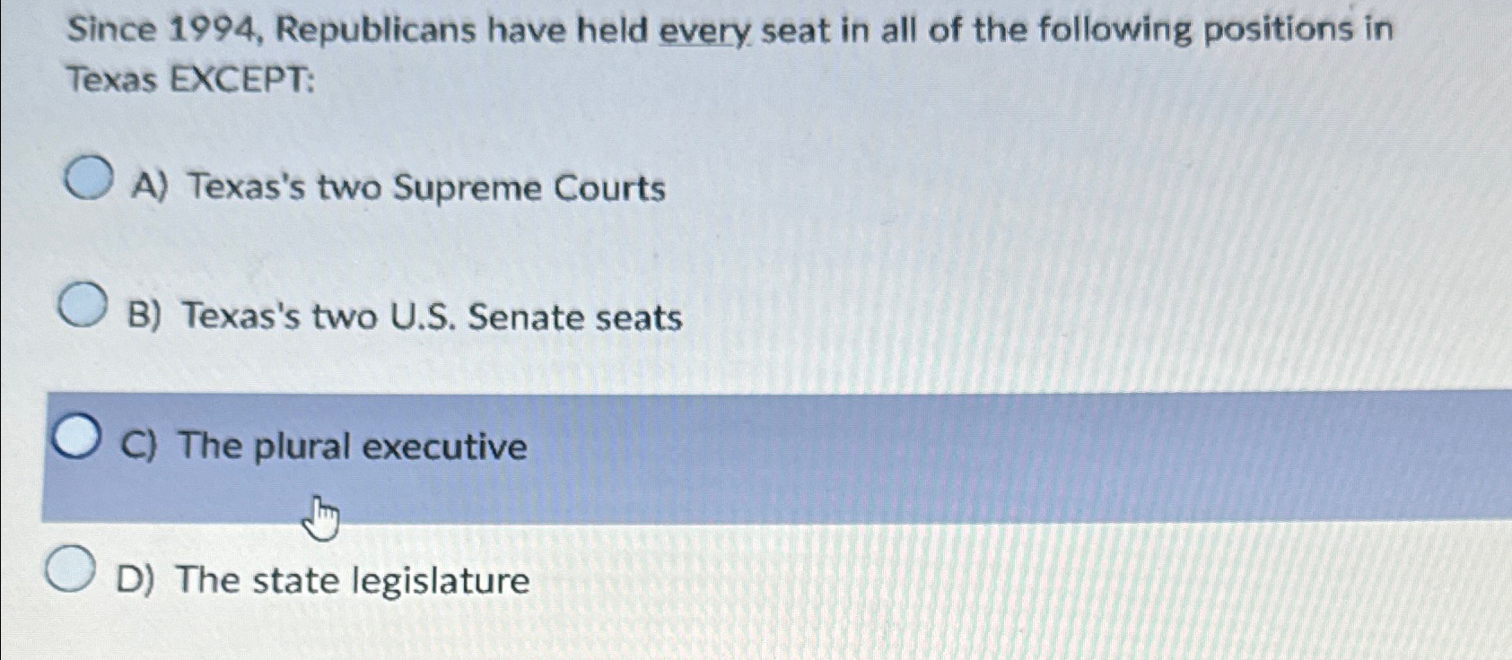  Since 1994, Republicans have held every seat in all of the