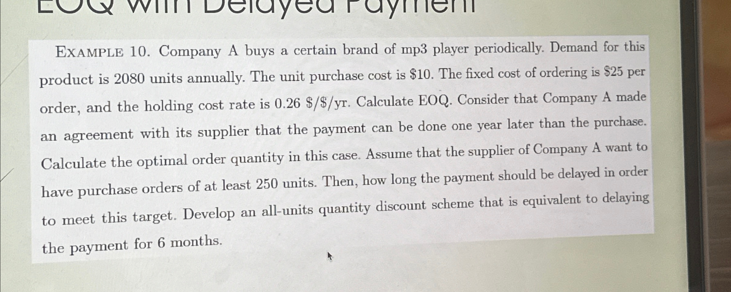  EXAmple 10. Company A buys a certain brand of mp3 player