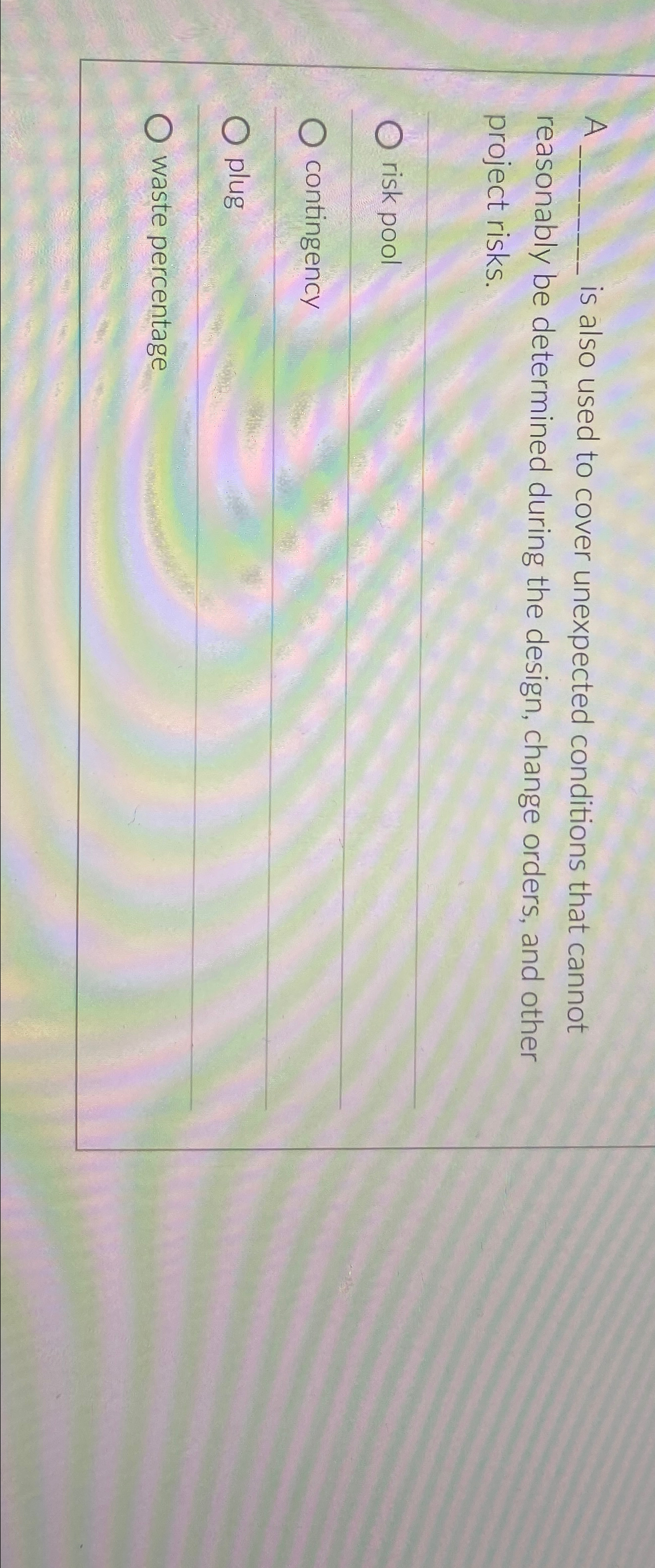  A is also used to cover unexpected conditions that cannot reasonably