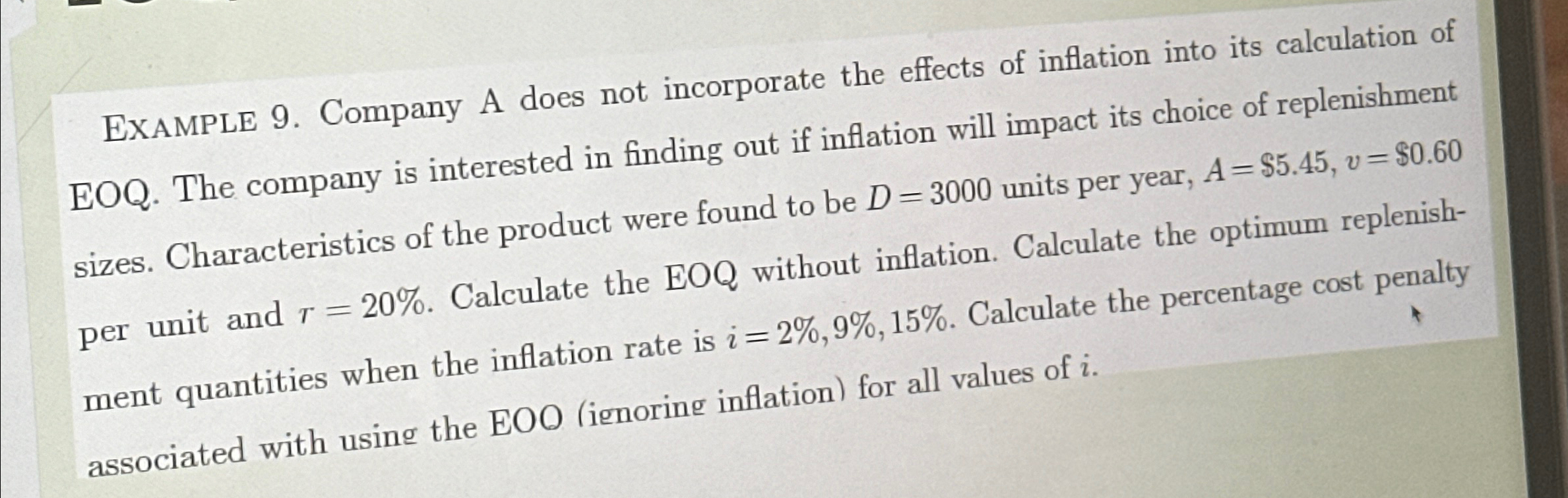  EXAmple 9. Company A does not incorporate the effects of inflation