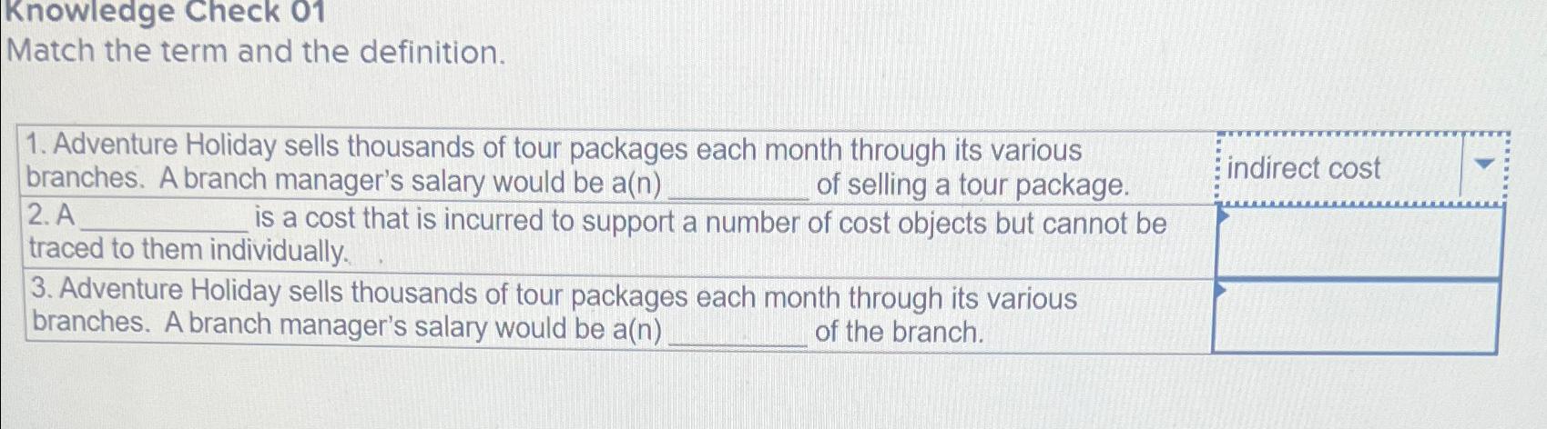  Knowledge Check 01 Match the term and the definition. \table[[\table[[1. Adventure