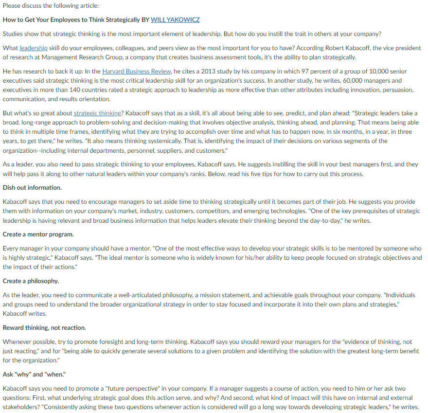 pls help Please discuss the following article: How to Get Your Employees