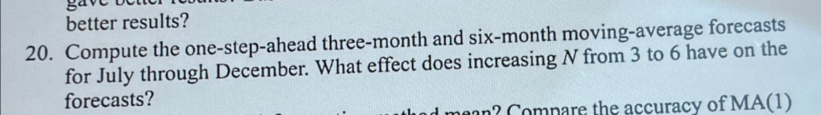  better results? 20. Compute the one-step-ahead three-month and six-month moving-average forecasts