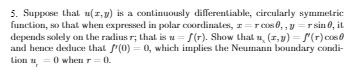  5. Suppose that u( 3, y) is a continuously differentiable, circularly