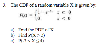 3. The CDF of a random variable X is given by:
