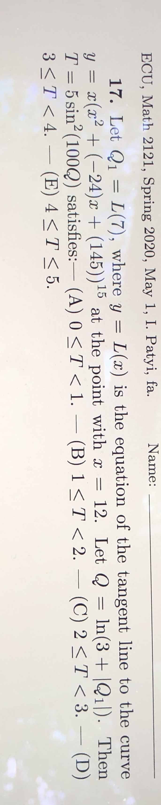 Practice final ECU, Math 2121, Spring 2020, May 1, I. Patyi, fa.