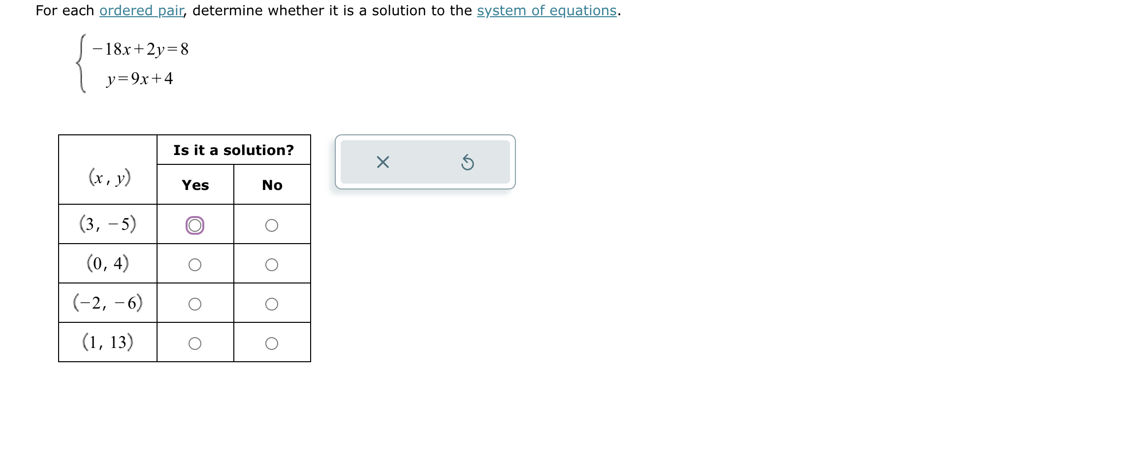  For each ordered pair, determine whether it is a solution to