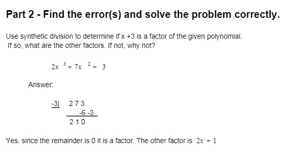 Part 2 - Find the error(s) and solve the problem correctly.