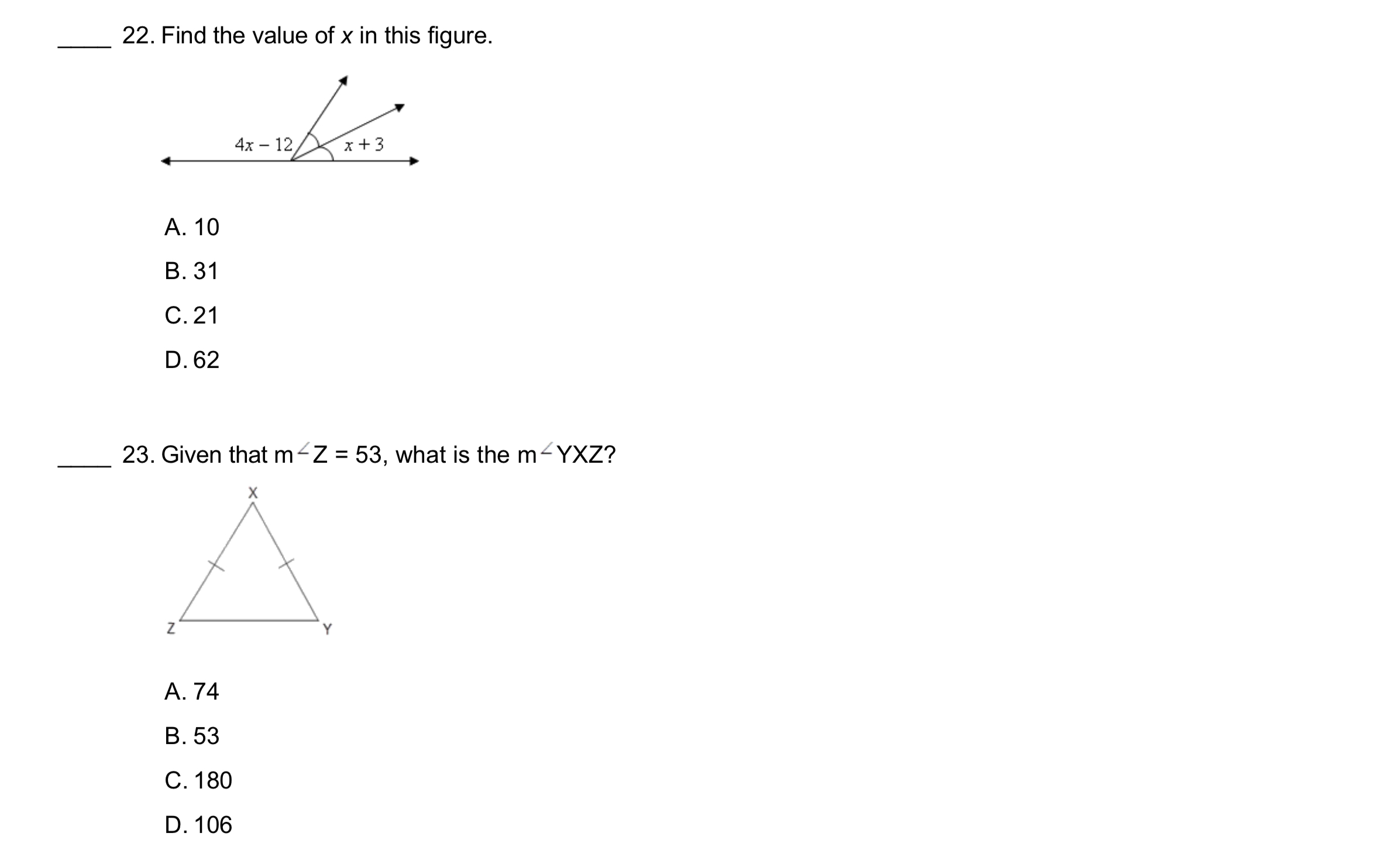 CA? A. XY B. ZX C. YZ D. CA 34. The side