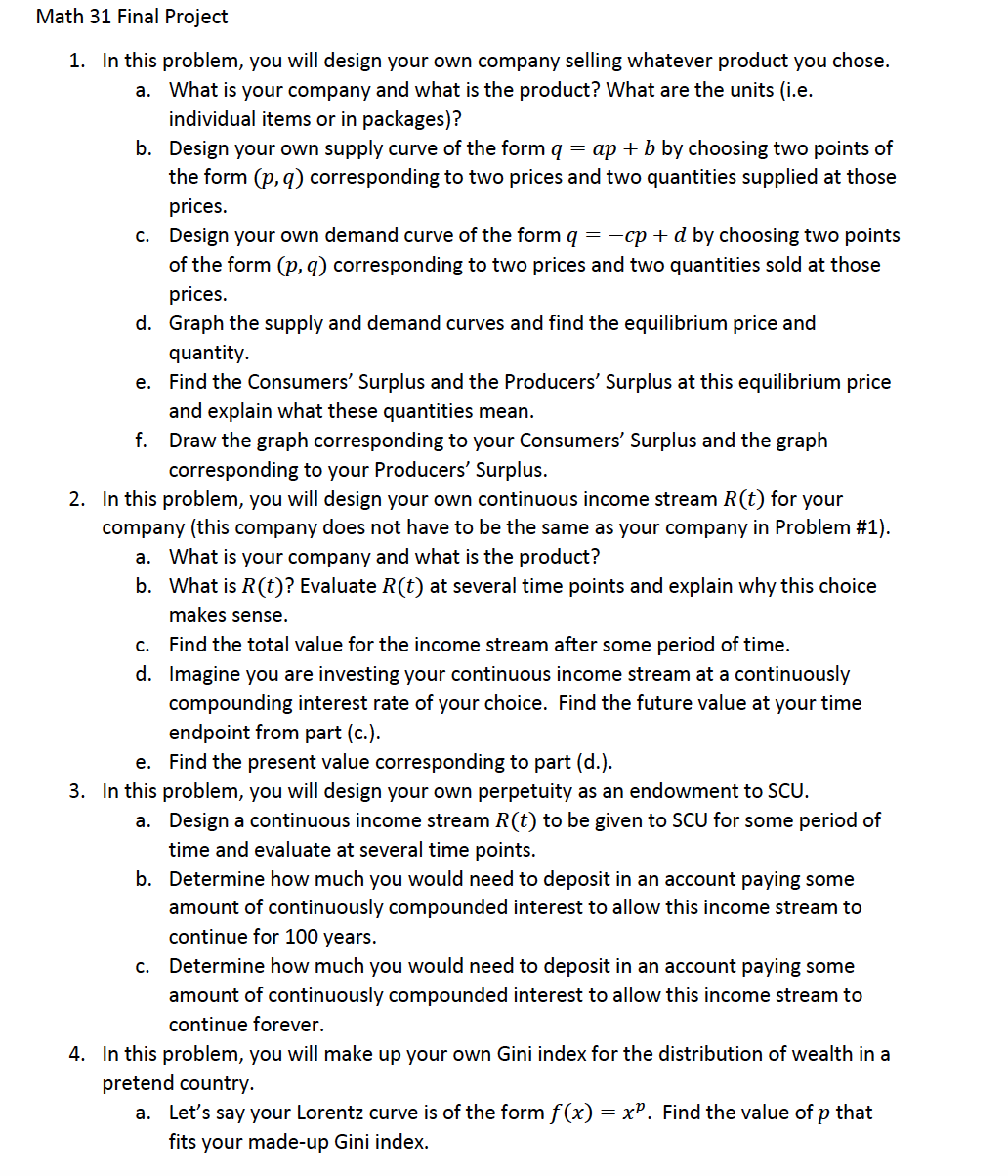 Please show how to curate an example for this. Math 31 Final