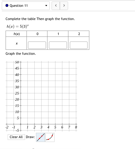 Question 11 Complete the table Then graph the function. h(x) =