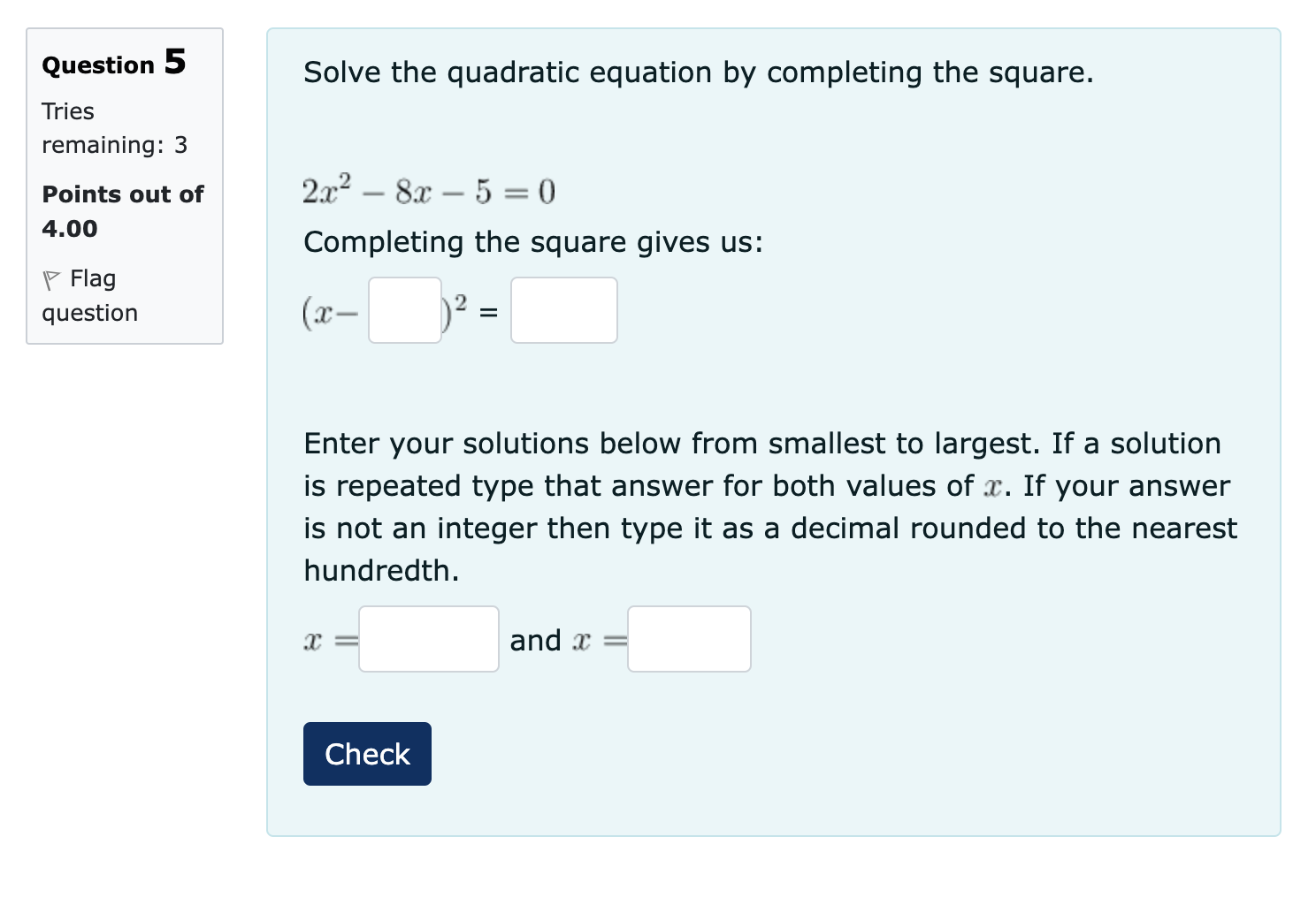 values of x. If your answer is not an integer then type