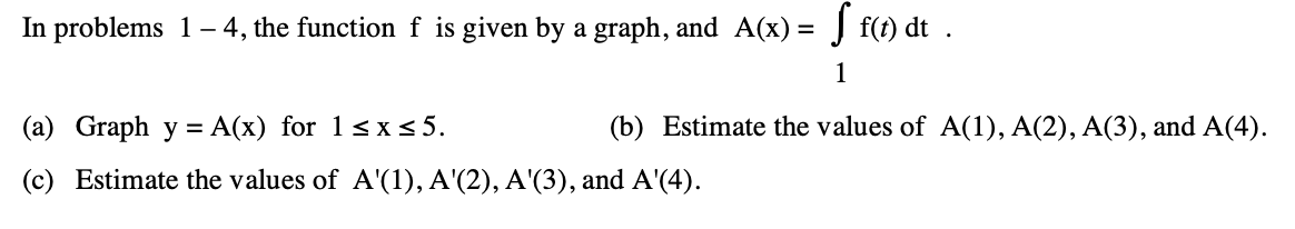 by a graph, and A(x) = J f(t) dt . (a) Graph