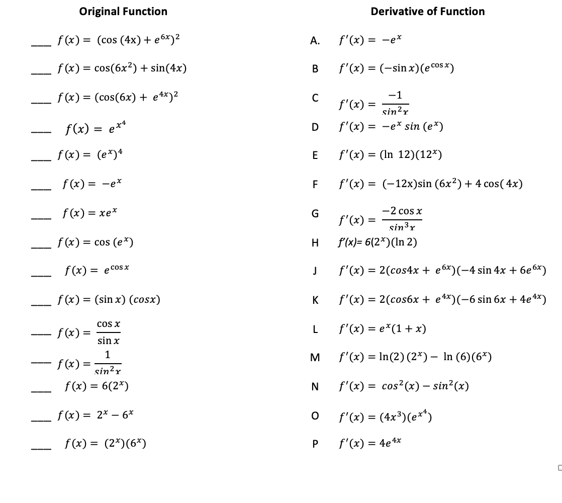 Original Function Derivative of Function _f (x) = (cos (4x) +