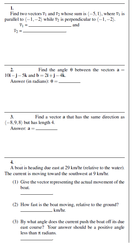 Multi variable Calculus Problem Set 1. Find two vectors vi and v2