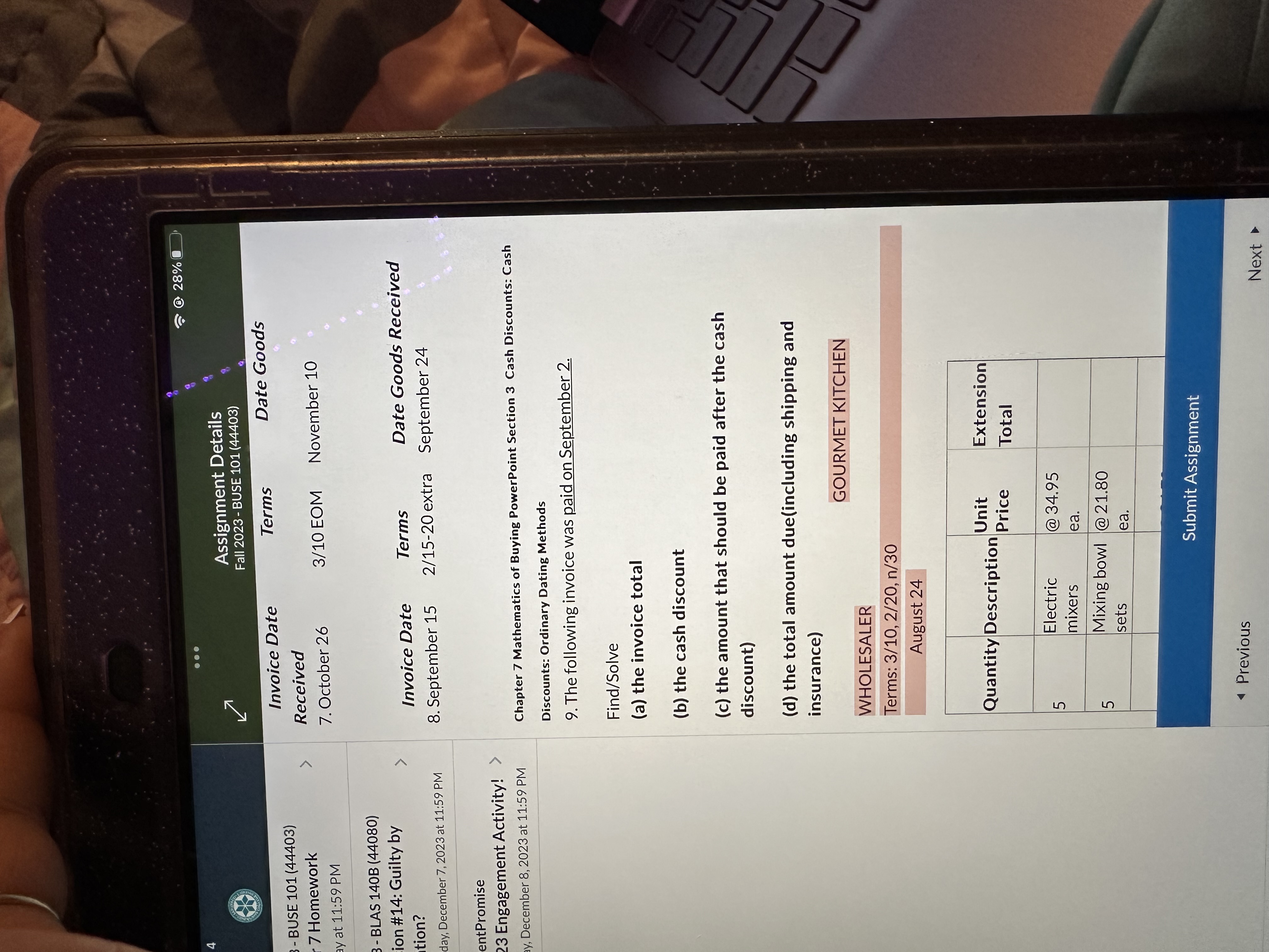 101 (44403) - BUSE 101 (44403) Find the net cost (invoice amount)