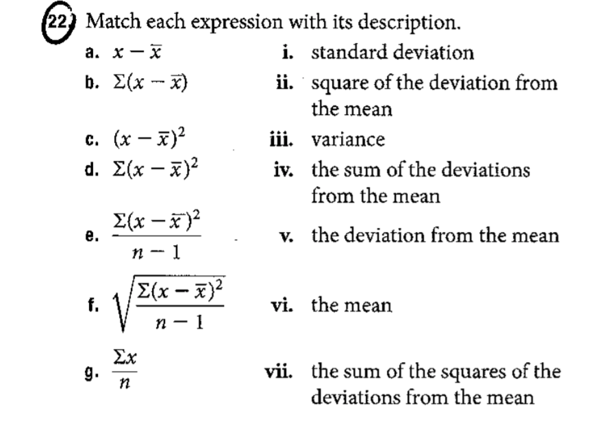 please match description with expression @ Match each expression with its