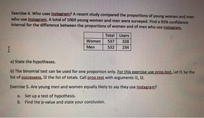 Using R studio Exercise 4. Who uses Instagram? A recent study compared